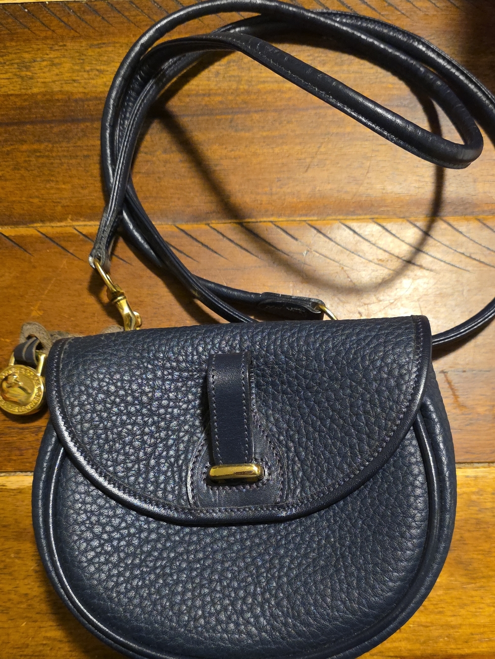 Dooney & Bourke Navy Pebbled Leather Crossbody with Gold Hardware
